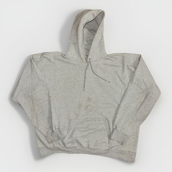Vintage Hanes Uptime Hoodie Grey Cotton Pullover XL USA Made 26x26 - Picture 1 of 5